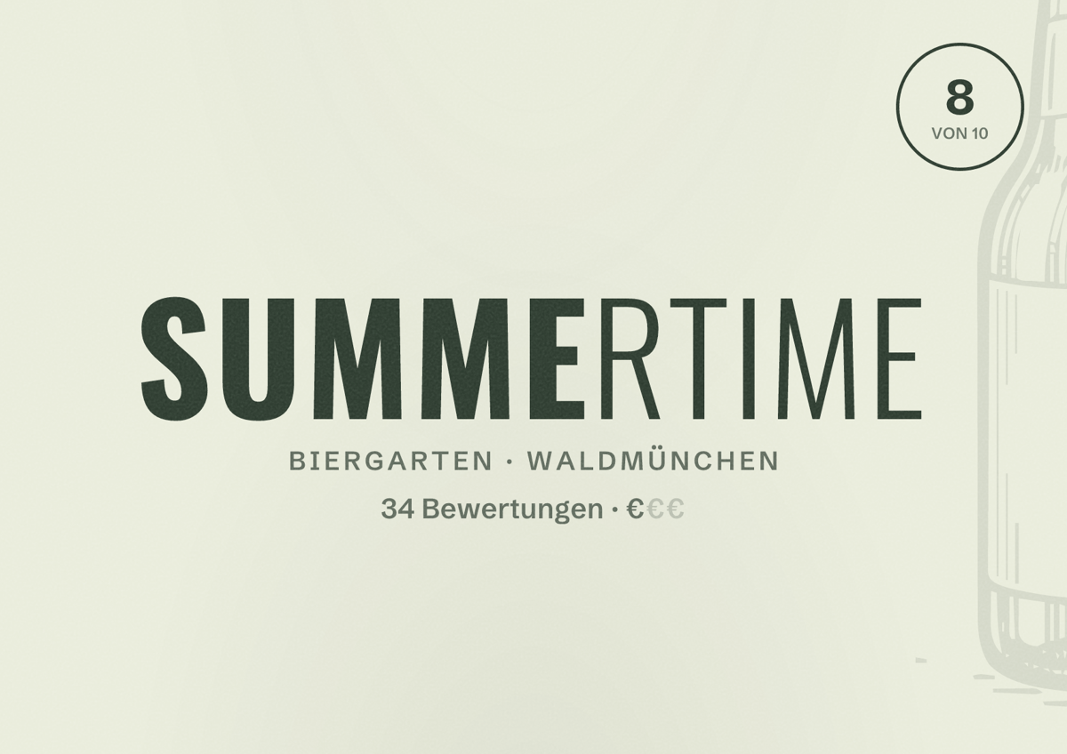 Illustriertes Poster von SummerTime, Biergarten in Waldmünchen: Bewertung 8 von 10 aus 34 Bewertungen, Preisniveau €