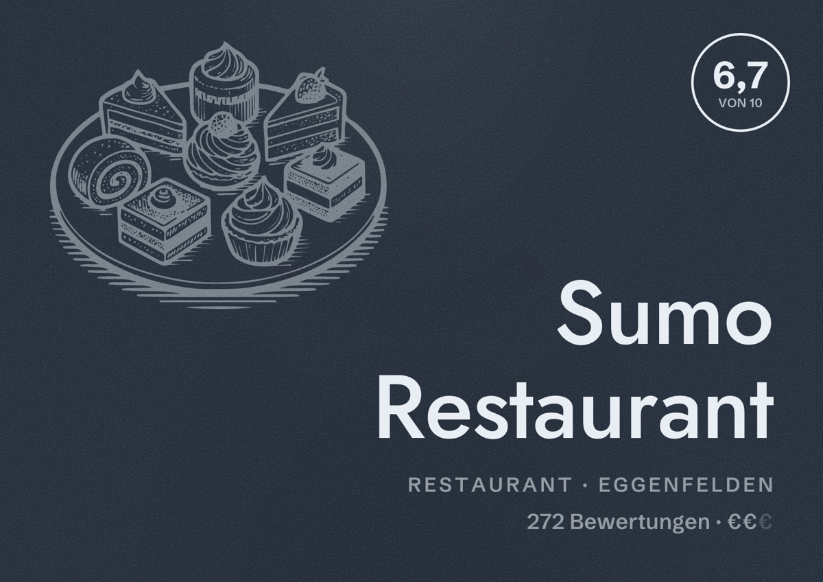 Illustriertes Poster von Sumo Restaurant, Restaurant in Eggenfelden: Bewertung 6,7 von 10 aus 272 Bewertungen, Preisniveau €€
