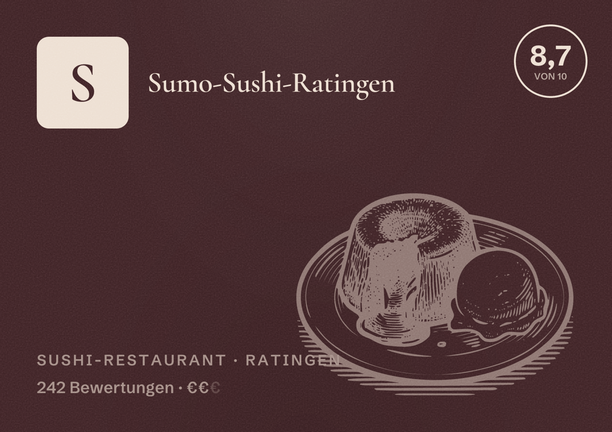 Illustriertes Poster von Sumo-Sushi-Ratingen, Sushi-Restaurant in Ratingen: Bewertung 8,7 von 10 aus 242 Bewertungen, Preisniveau €€