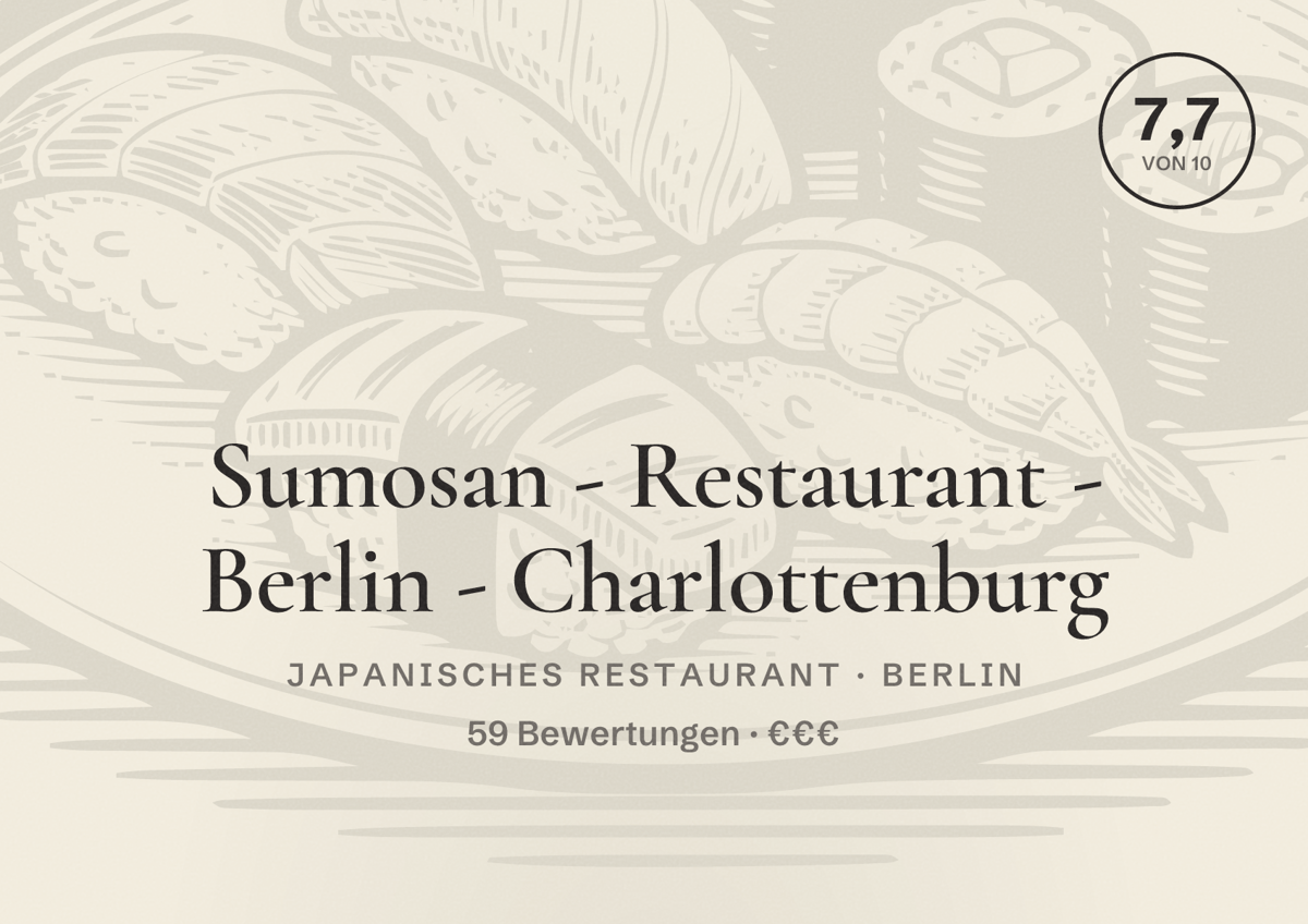 Illustriertes Poster von Sumosan - Restaurant - Berlin - Charlottenburg, Japanisches Restaurant in Berlin: Bewertung 7,7 von 10 aus 59 Bewertungen, Preisniveau €€€