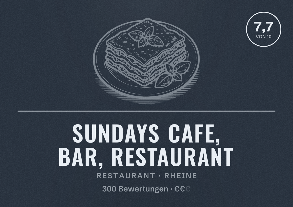 Illustriertes Poster von SunDays Cafe, Bar, Restaurant, Restaurant in Rheine: Bewertung 7,7 von 10 aus 300 Bewertungen, Preisniveau €€
