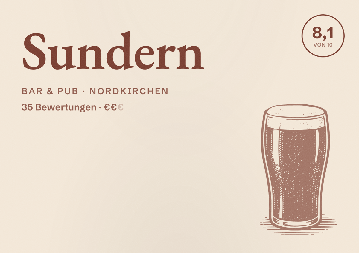 Illustriertes Poster von Sundern, Bar & Pub in Nordkirchen: Bewertung 8,1 von 10 aus 35 Bewertungen, Preisniveau €€