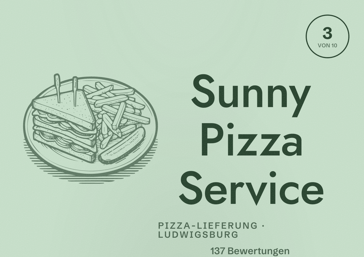 Illustriertes Poster von Sunny Pizza Service, Pizza-Lieferung in Ludwigsburg: Bewertung 3 von 10 aus 137 Bewertungen