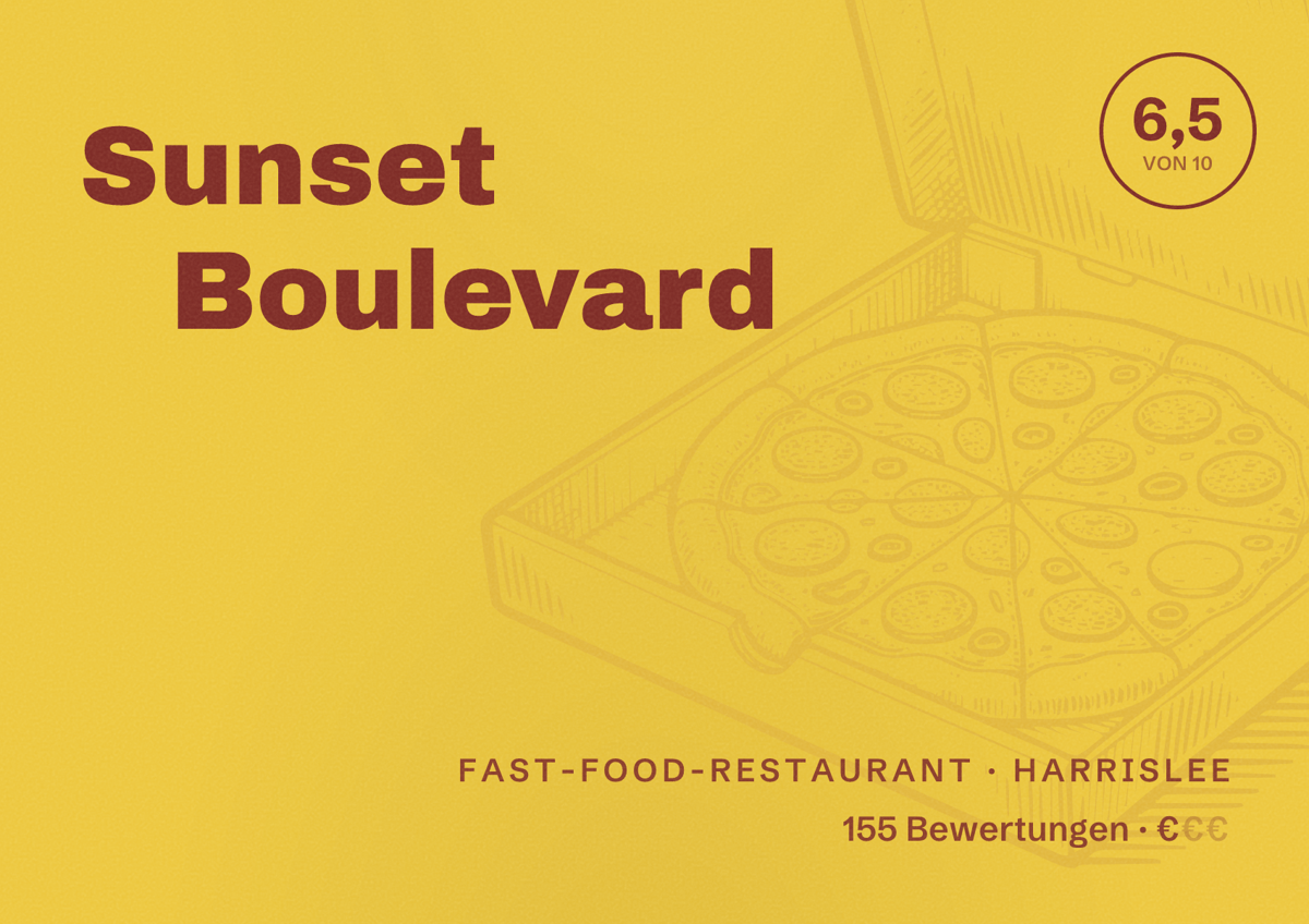 Illustriertes Poster von Sunset Boulevard, Fast-Food-Restaurant in Harrislee: Bewertung 6,5 von 10 aus 155 Bewertungen, Preisniveau €