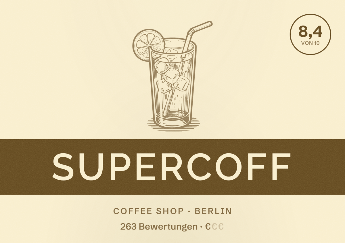 Illustriertes Poster von SuperCoff, Coffee Shop in Berlin: Bewertung 8,4 von 10 aus 263 Bewertungen, Preisniveau €