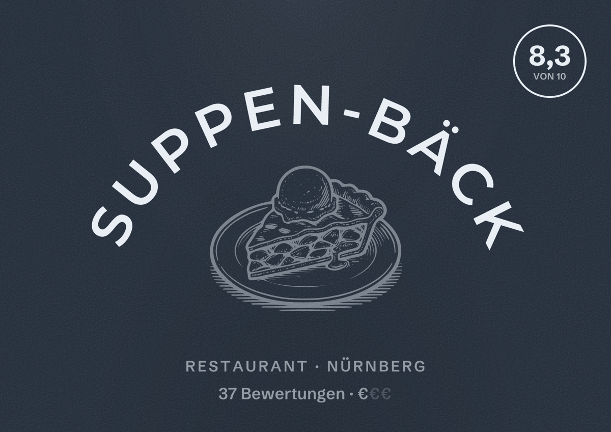 Illustriertes Poster von Suppen-Bäck, Restaurant in Nürnberg: Bewertung 8,3 von 10 aus 37 Bewertungen, Preisniveau €