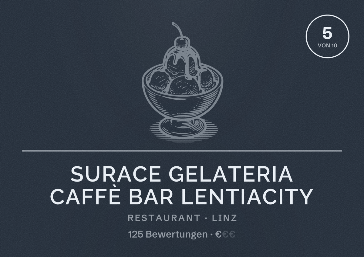 Illustriertes Poster von SURACE Gelateria Caffè Bar LentiaCity, Restaurant in Linz: Bewertung 5 von 10 aus 125 Bewertungen, Preisniveau €