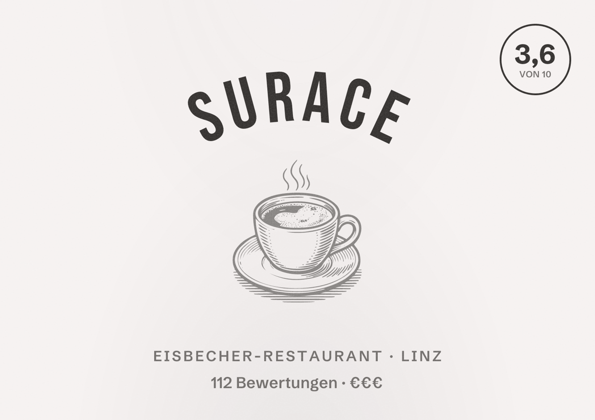 Illustriertes Poster von SURACE, Eisbecher-Restaurant in Linz: Bewertung 3,6 von 10 aus 112 Bewertungen, Preisniveau €€€