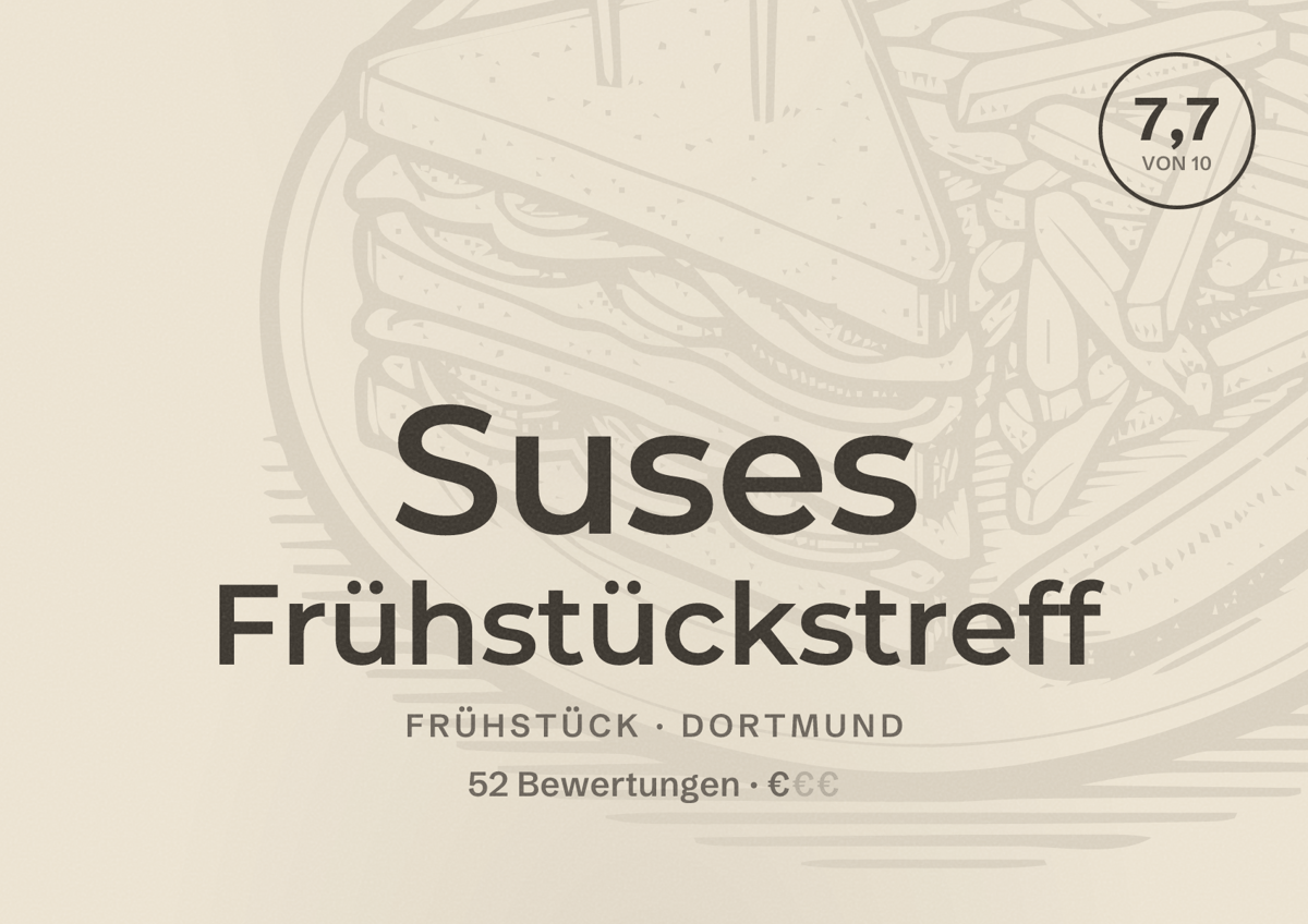 Illustriertes Poster von Suses Frühstückstreff, Frühstück in Dortmund: Bewertung 7,7 von 10 aus 52 Bewertungen, Preisniveau €