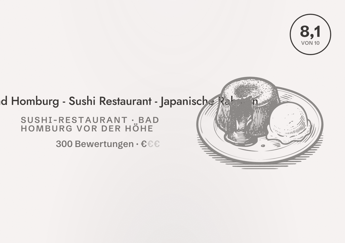 Illustriertes Poster von Sushi Bad Homburg - Sushi Restaurant - Japanische Rahmen, Sushi-Restaurant in Bad Homburg vor der Höhe: Bewertung 8,1 von 10 aus 300 Bewertungen, Preisniveau €