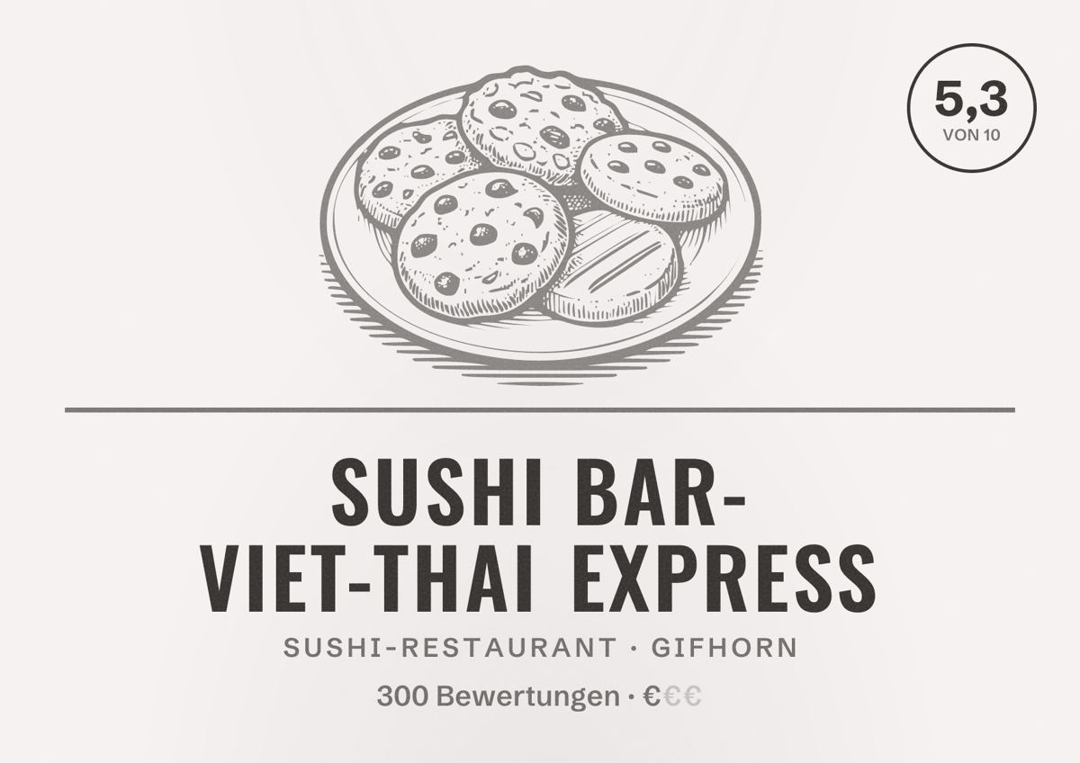 Illustriertes Poster von Sushi Bar- Viet-Thai Express, Sushi-Restaurant in Gifhorn: Bewertung 5,3 von 10 aus 300 Bewertungen, Preisniveau €