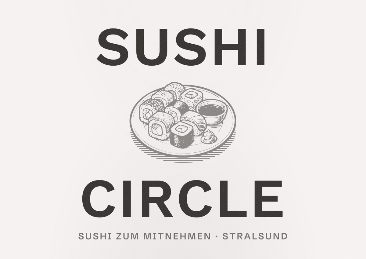 Illustriertes Poster von Sushi Circle, Sushi zum Mitnehmen in Stralsund