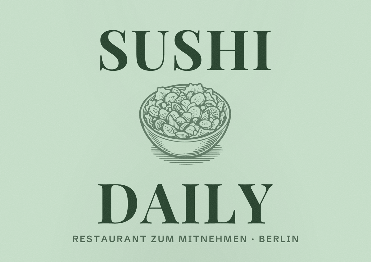 Illustriertes Poster von Sushi Daily, Restaurant zum Mitnehmen in Berlin