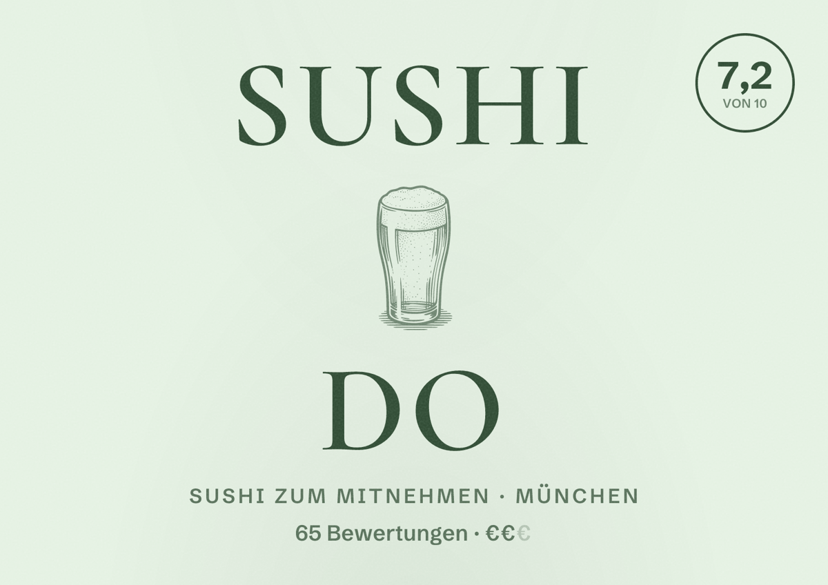 Illustriertes Poster von Sushi Do, Sushi zum Mitnehmen in München: Bewertung 7,2 von 10 aus 65 Bewertungen, Preisniveau €€