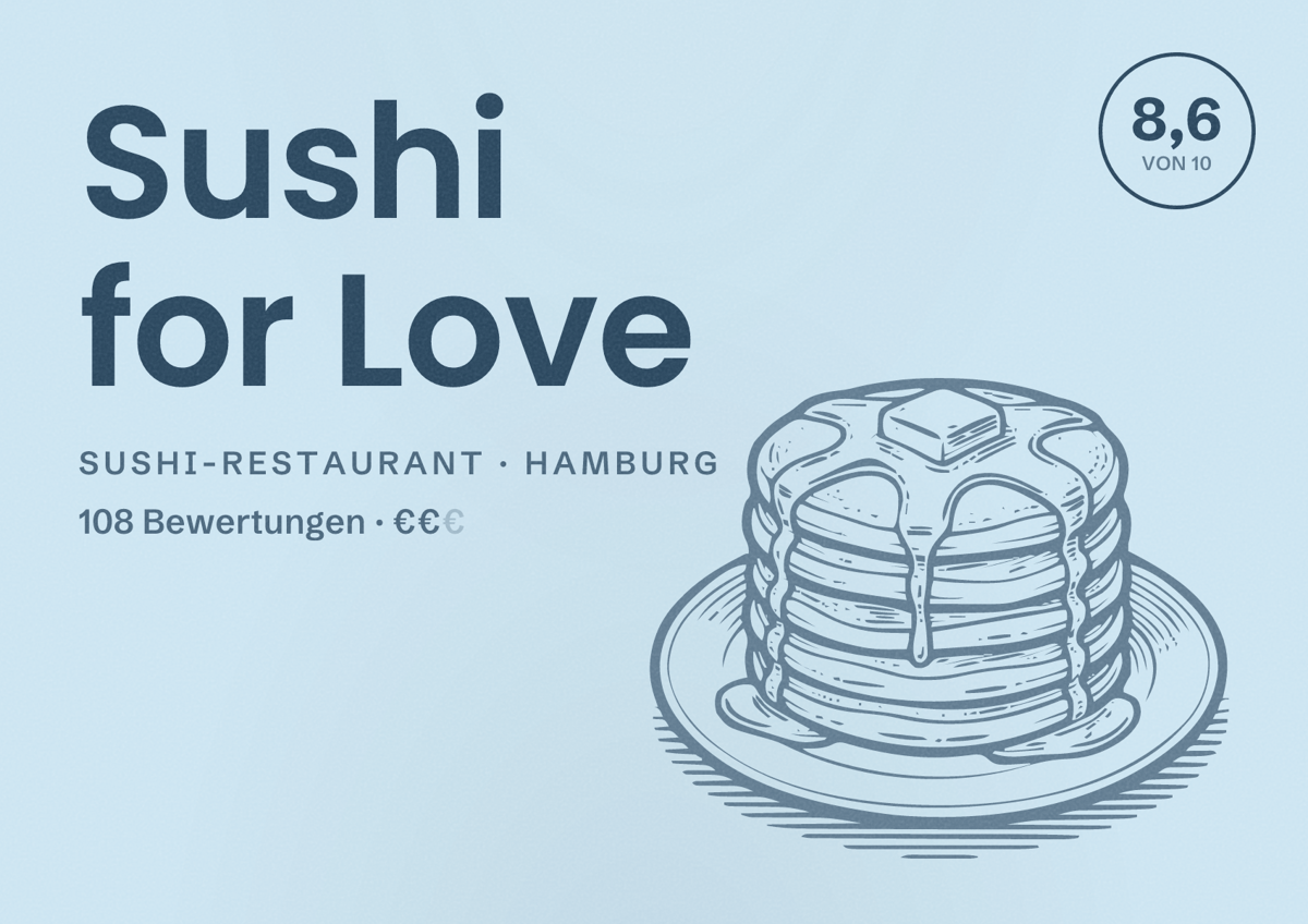 Illustriertes Poster von Sushi for Love, Sushi-Restaurant in Hamburg: Bewertung 8,6 von 10 aus 108 Bewertungen, Preisniveau €€