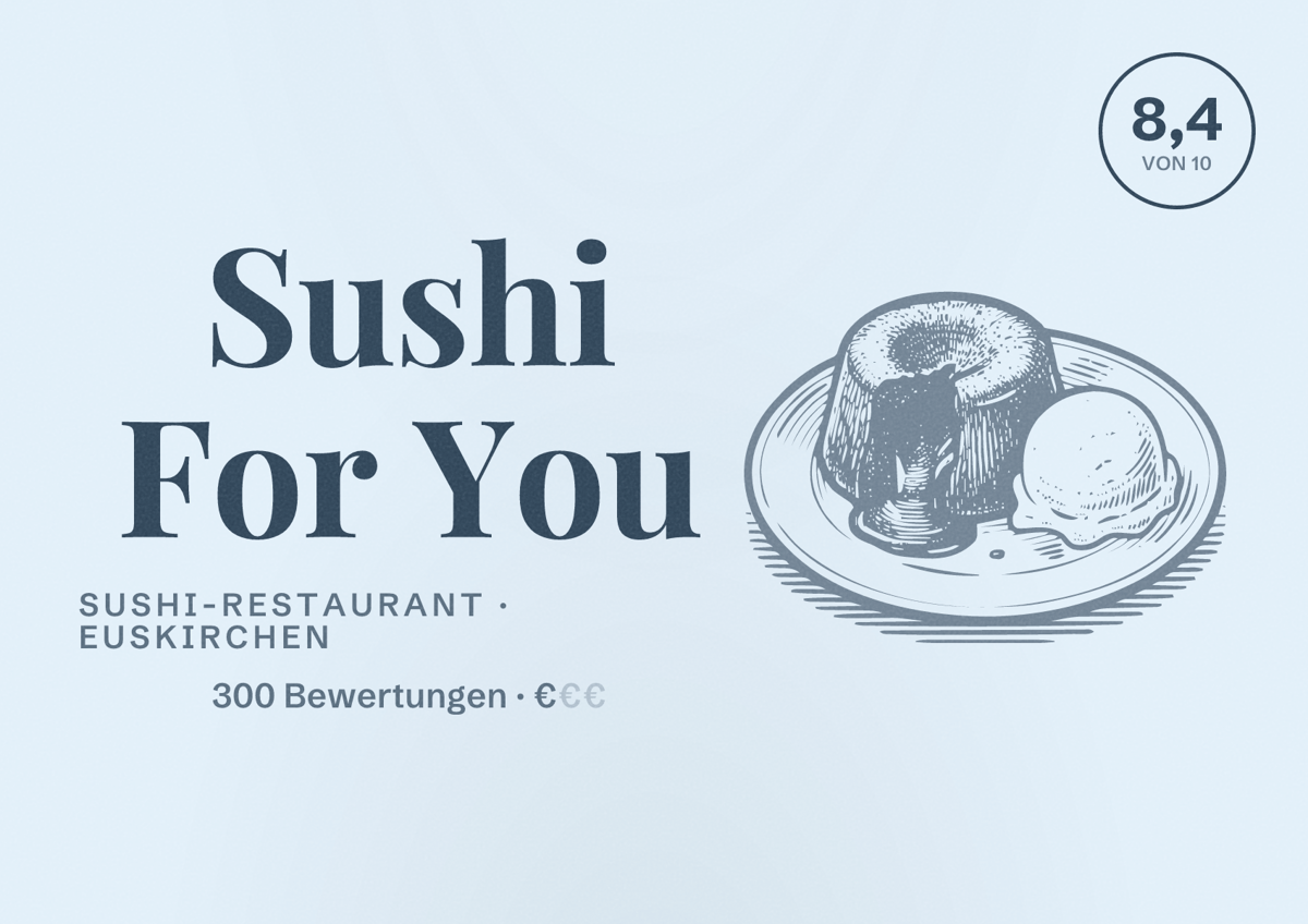 Illustriertes Poster von Sushi For You, Sushi-Restaurant in Euskirchen: Bewertung 8,4 von 10 aus 300 Bewertungen, Preisniveau €