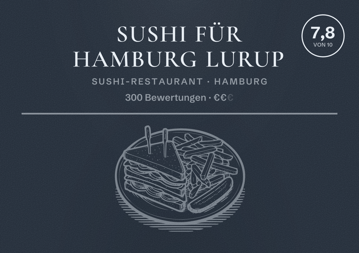 Illustriertes Poster von Sushi für Hamburg Lurup, Sushi-Restaurant in Hamburg: Bewertung 7,8 von 10 aus 300 Bewertungen, Preisniveau €€