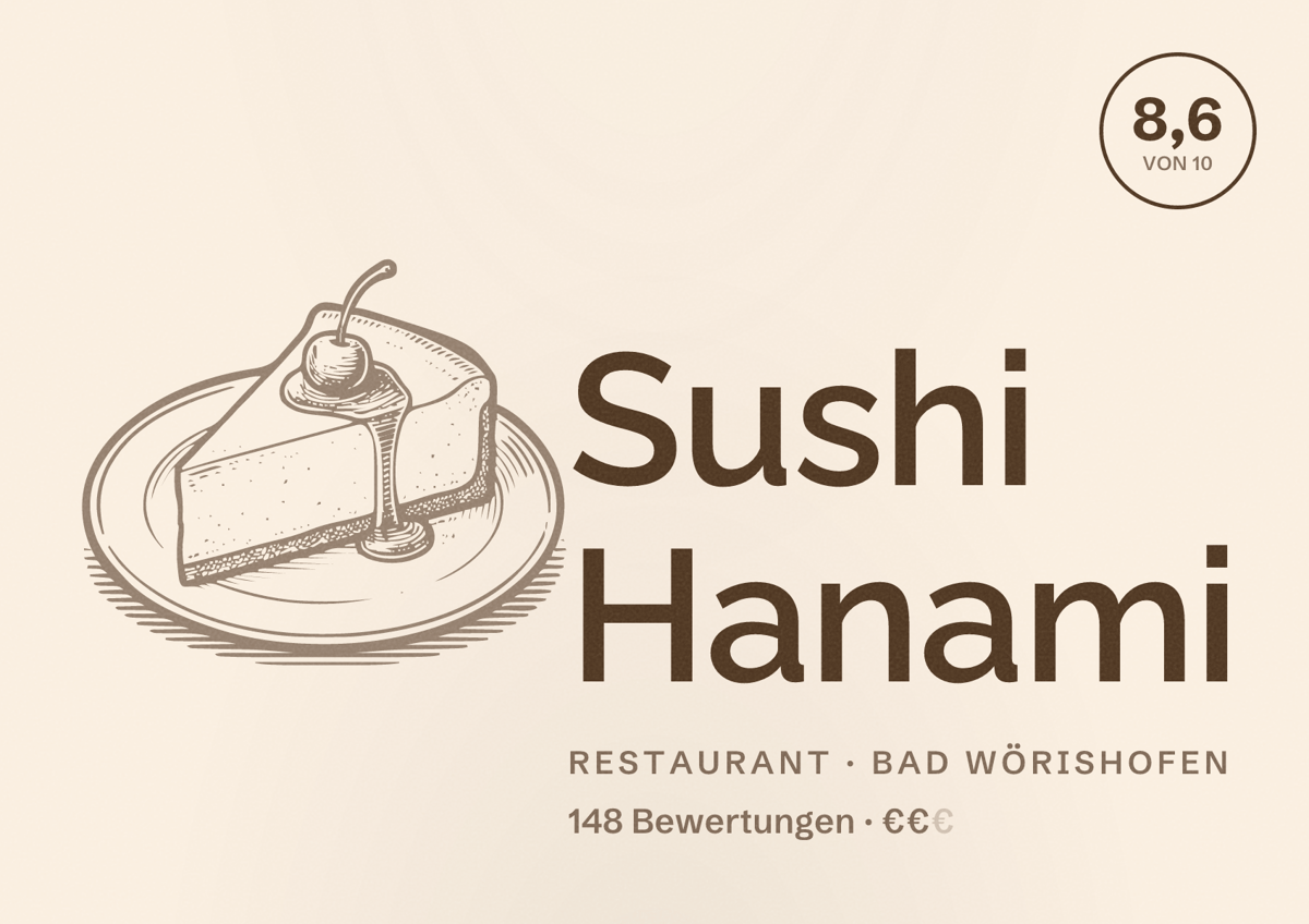 Illustriertes Poster von Sushi Hanami, Restaurant in Bad Wörishofen: Bewertung 8,6 von 10 aus 148 Bewertungen, Preisniveau €€