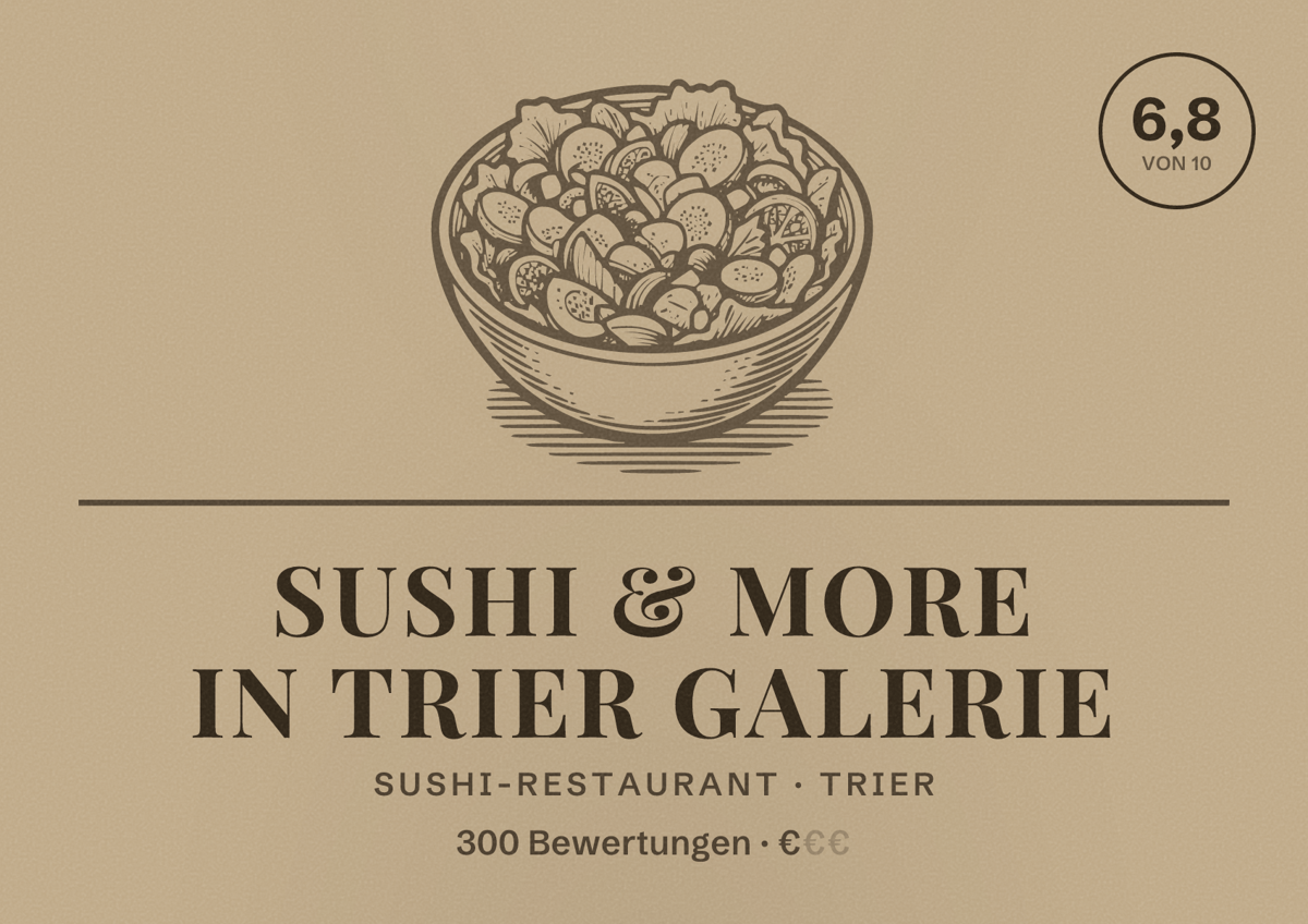 Illustriertes Poster von Sushi & More in Trier Galerie, Sushi-Restaurant in Trier: Bewertung 6,8 von 10 aus 300 Bewertungen, Preisniveau €