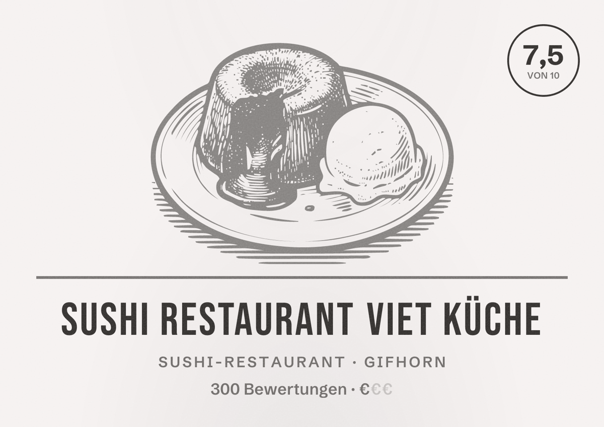 Illustriertes Poster von Sushi Restaurant Viet Küche, Sushi-Restaurant in Gifhorn: Bewertung 7,5 von 10 aus 300 Bewertungen, Preisniveau €
