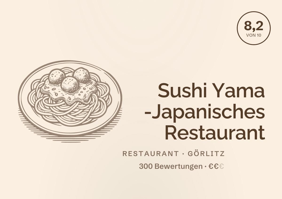 Illustriertes Poster von Sushi Yama -Japanisches Restaurant, Restaurant in Görlitz: Bewertung 8,2 von 10 aus 300 Bewertungen, Preisniveau €€