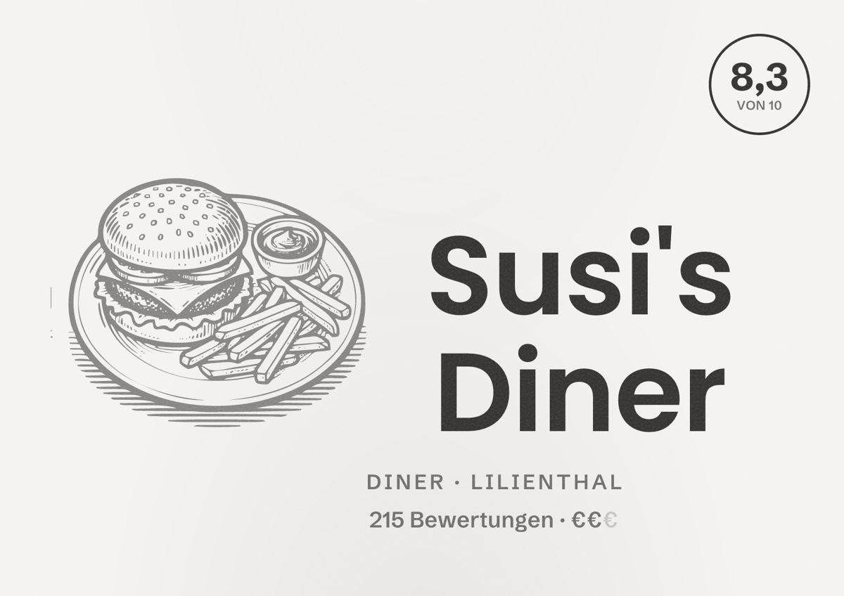 Illustriertes Poster von Susi's Diner, Diner in Lilienthal: Bewertung 8,3 von 10 aus 215 Bewertungen, Preisniveau €€