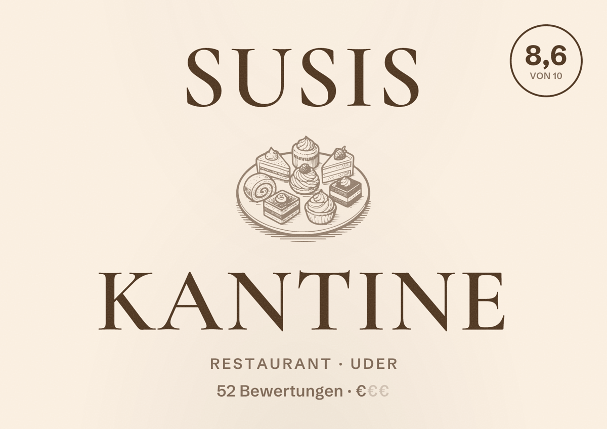 Illustriertes Poster von Susis Kantine, Restaurant in Uder: Bewertung 8,6 von 10 aus 52 Bewertungen, Preisniveau €