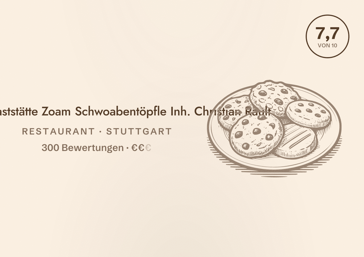Illustriertes Poster von SVM Gaststätte Zoam Schwoabentöpfle Inh. Christian Rault, Restaurant in Stuttgart: Bewertung 7,7 von 10 aus 300 Bewertungen, Preisniveau €€