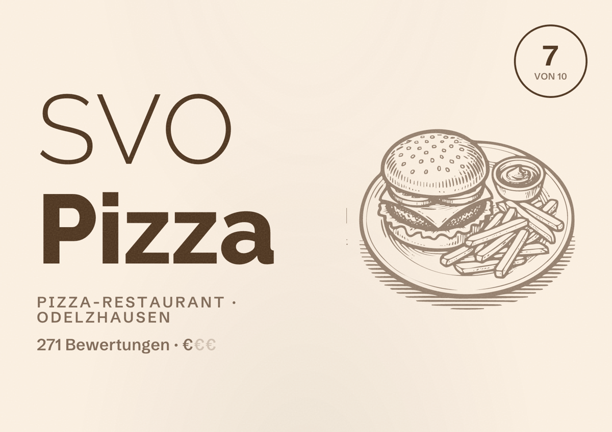 Illustriertes Poster von SVO Pizza, Pizza-Restaurant in Odelzhausen: Bewertung 7 von 10 aus 271 Bewertungen, Preisniveau €