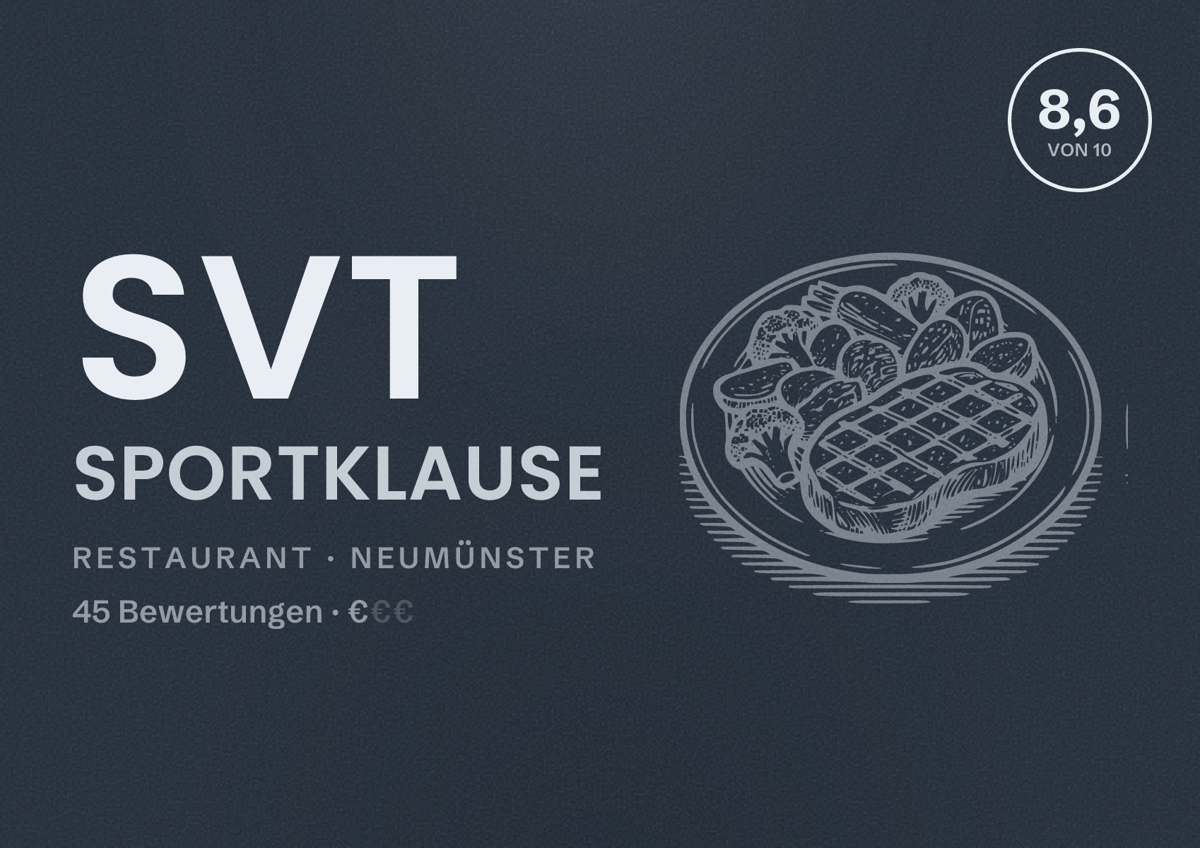 Illustriertes Poster von SVT Sportklause, Restaurant in Neumünster: Bewertung 8,6 von 10 aus 45 Bewertungen, Preisniveau €