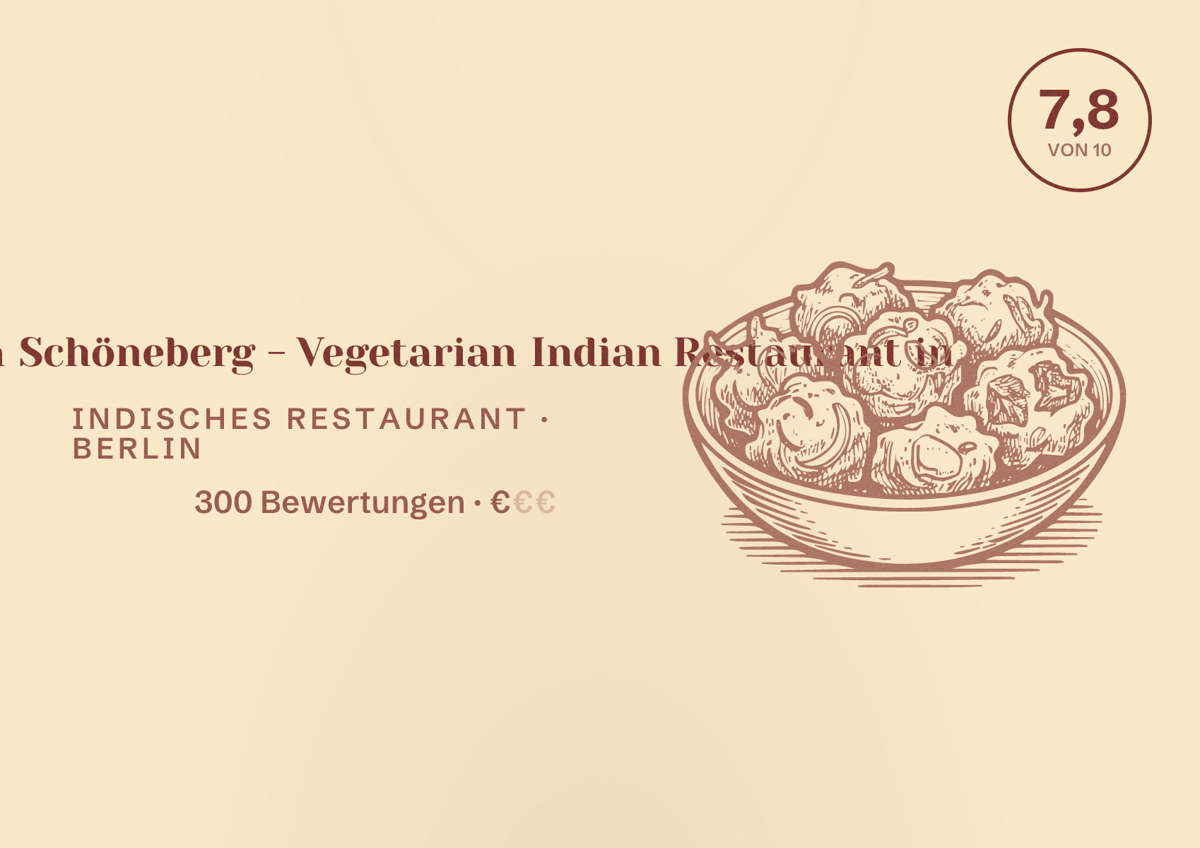 Illustriertes Poster von Swadishta Schöneberg - Vegetarian Indian Restaurant in, Indisches Restaurant in Berlin: Bewertung 7,8 von 10 aus 300 Bewertungen, Preisniveau €