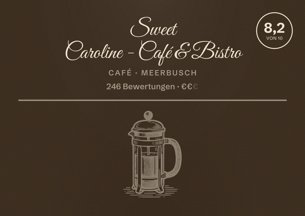 Illustriertes Poster von Sweet Caroline - Café & Bistro, Café in Meerbusch: Bewertung 8,2 von 10 aus 246 Bewertungen, Preisniveau €€