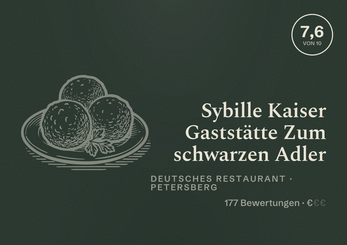 Illustriertes Poster von Sybille Kaiser Gaststätte Zum schwarzen Adler, Deutsches Restaurant in Petersberg: Bewertung 7,6 von 10 aus 177 Bewertungen, Preisniveau €