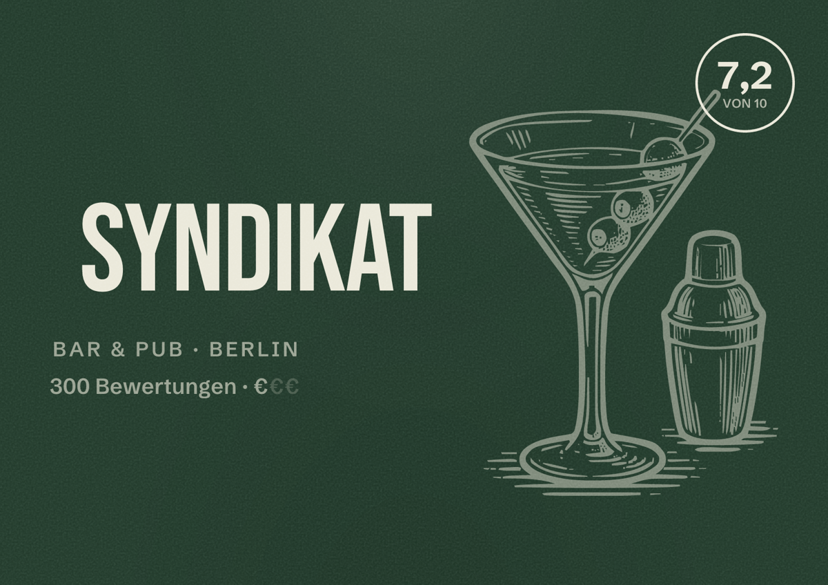 Illustriertes Poster von Syndikat, Bar & Pub in Berlin: Bewertung 7,2 von 10 aus 300 Bewertungen, Preisniveau €
