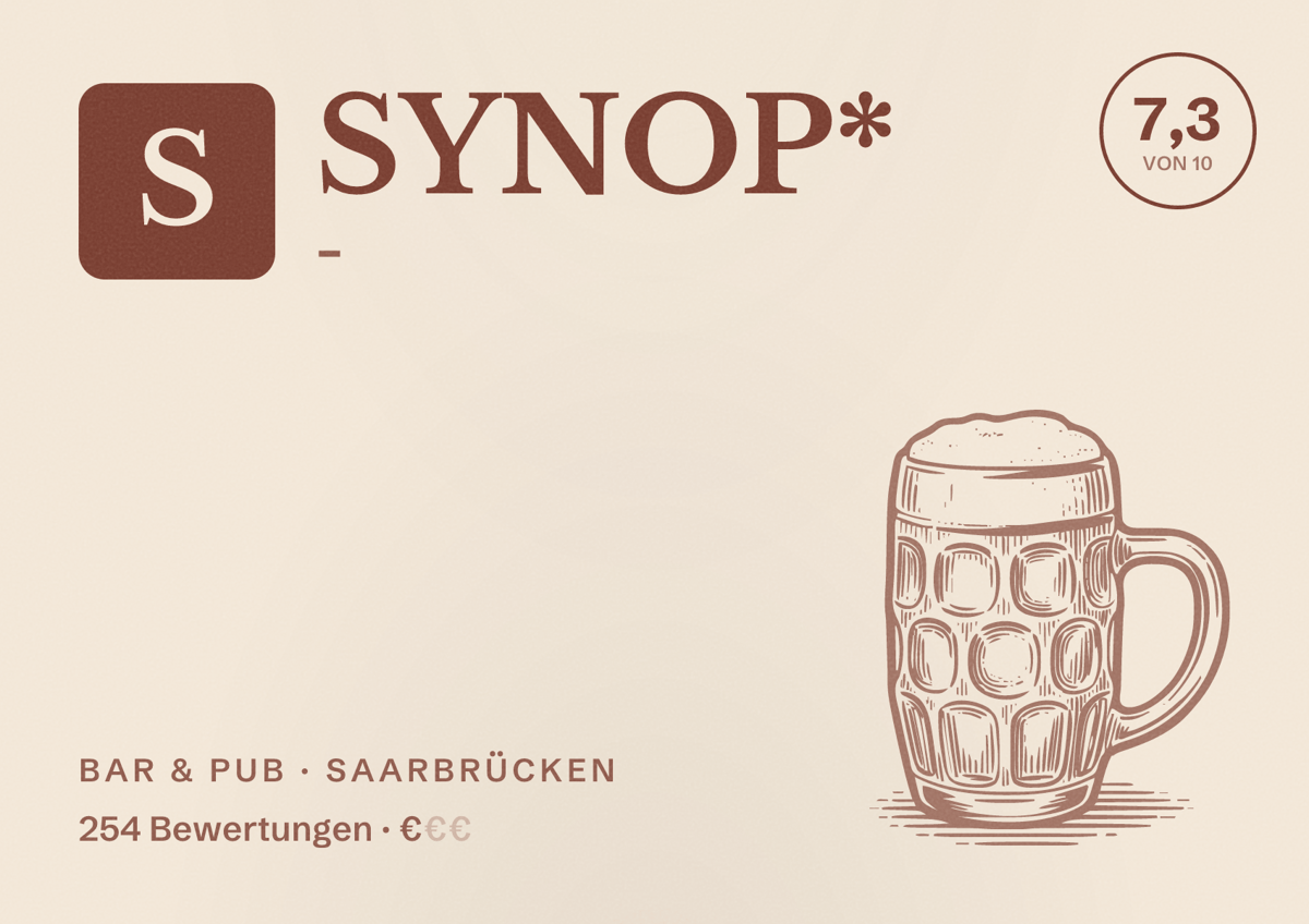 Illustriertes Poster von SYNOP* -, Bar & Pub in Saarbrücken: Bewertung 7,3 von 10 aus 254 Bewertungen, Preisniveau €