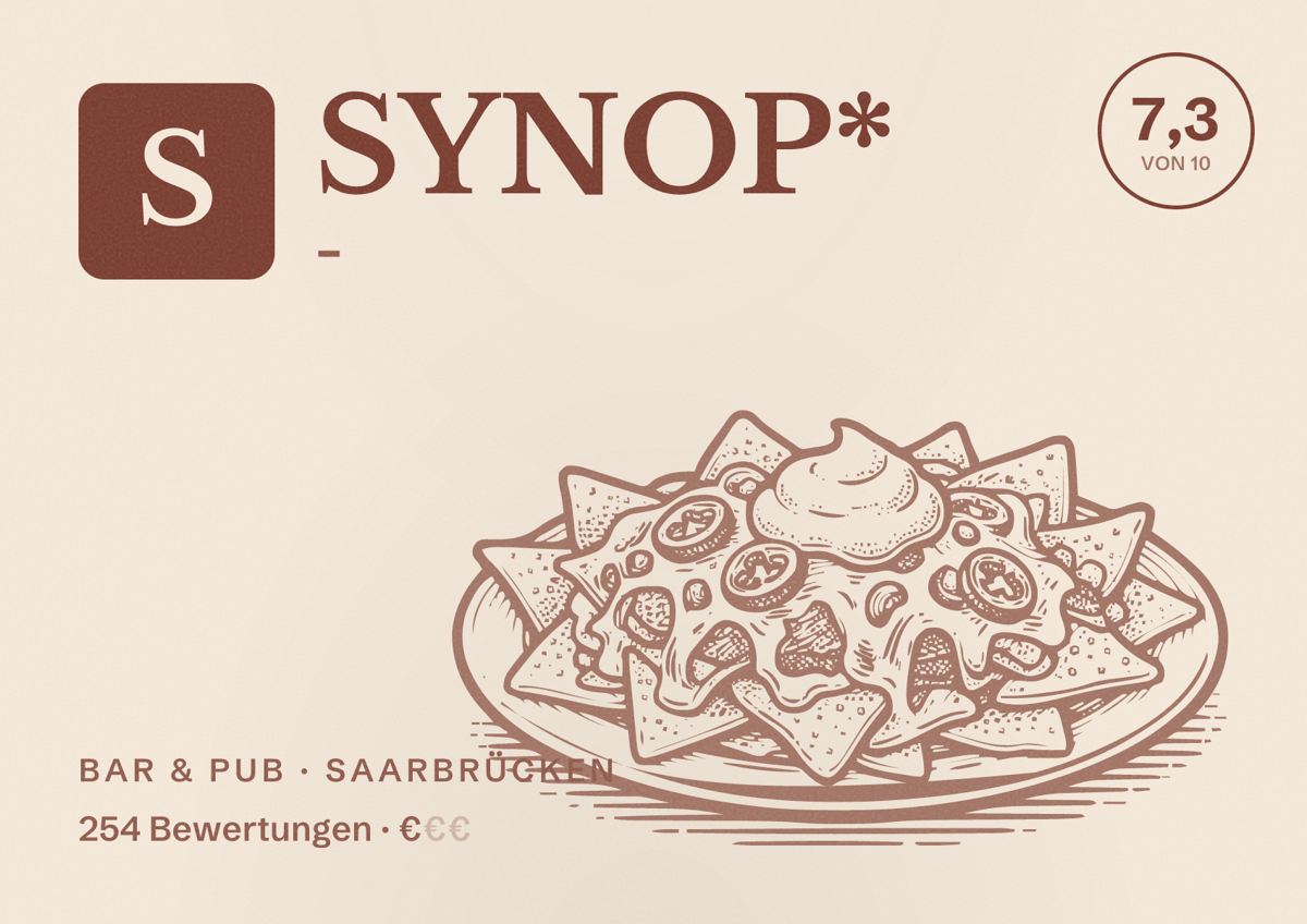 Illustriertes Poster von SYNOP* -, Bar & Pub in Saarbrücken: Bewertung 7,3 von 10 aus 254 Bewertungen, Preisniveau €