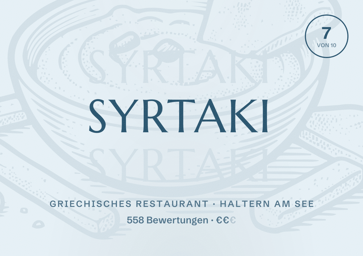 Illustriertes Poster von Syrtaki, Griechisches Restaurant in Haltern am See: Gästebewertung 7 von 10 aus 558 Bewertungen