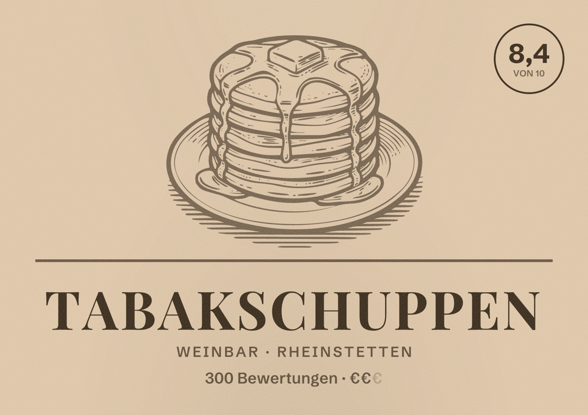 Illustriertes Poster von Tabakschuppen, Weinbar in Rheinstetten: Bewertung 8,4 von 10 aus 300 Bewertungen, Preisniveau €€