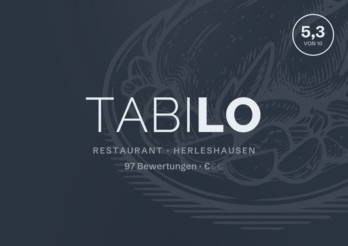 Illustriertes Poster von Tabilo, Restaurant in Herleshausen: Bewertung 5,3 von 10 aus 97 Bewertungen, Preisniveau €