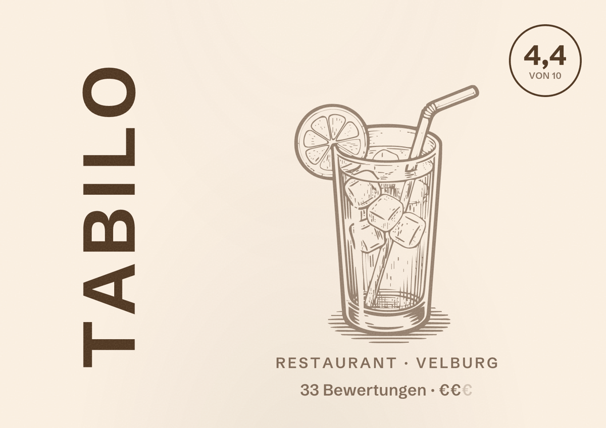 Illustriertes Poster von Tabilo, Restaurant in Velburg: Bewertung 4,4 von 10 aus 33 Bewertungen, Preisniveau €€