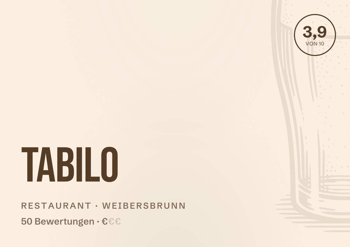 Illustriertes Poster von Tabilo, Restaurant in Weibersbrunn: Bewertung 3,9 von 10 aus 50 Bewertungen, Preisniveau €