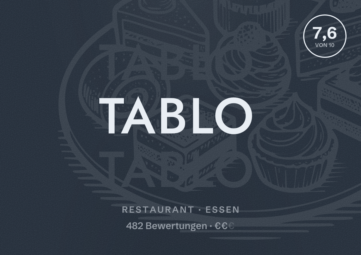 Illustriertes Poster von tablo, Restaurant in Essen: Bewertung 7,6 von 10 aus 482 Bewertungen, Preisniveau €€