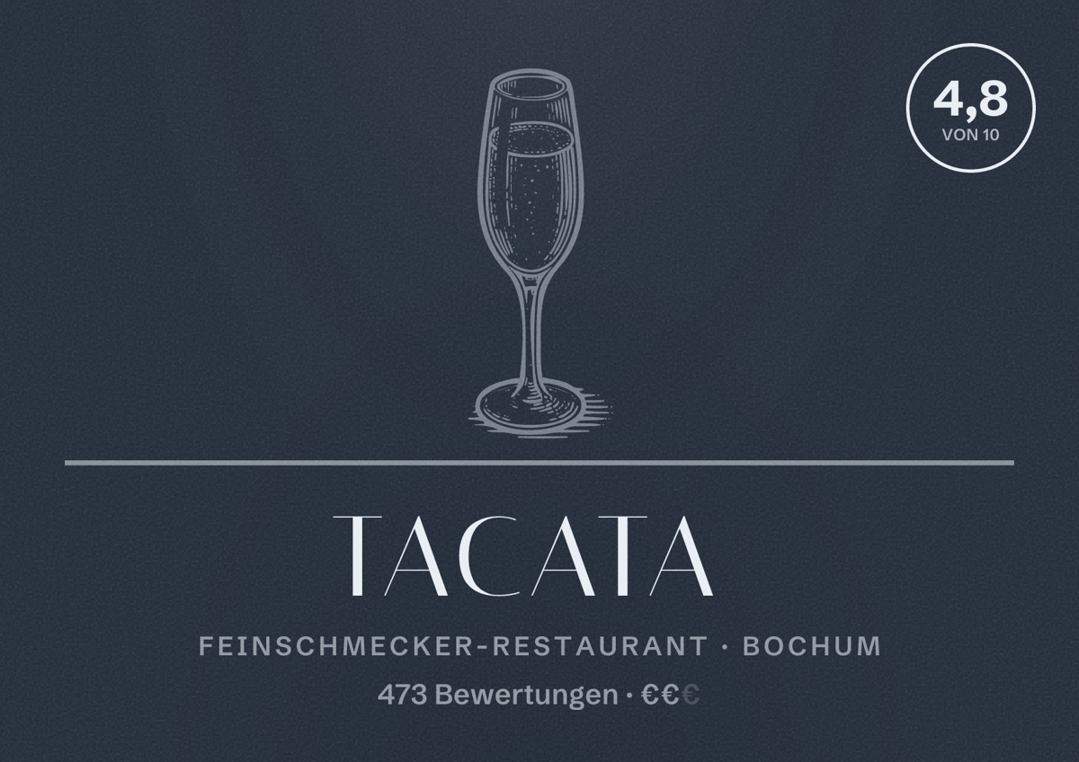 Illustriertes Poster von Tacata, Feinschmecker-Restaurant in Bochum: Bewertung 4,8 von 10 aus 473 Bewertungen, Preisniveau €€