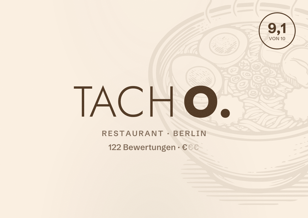 Illustriertes Poster von tacho., Restaurant in Berlin: Bewertung 9,1 von 10 aus 122 Bewertungen, Preisniveau €