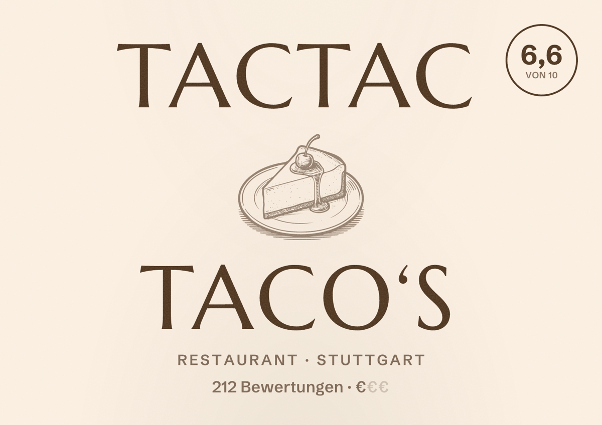 Illustriertes Poster von TacTac Taco‘s, Restaurant in Stuttgart: Bewertung 6,6 von 10 aus 212 Bewertungen, Preisniveau €