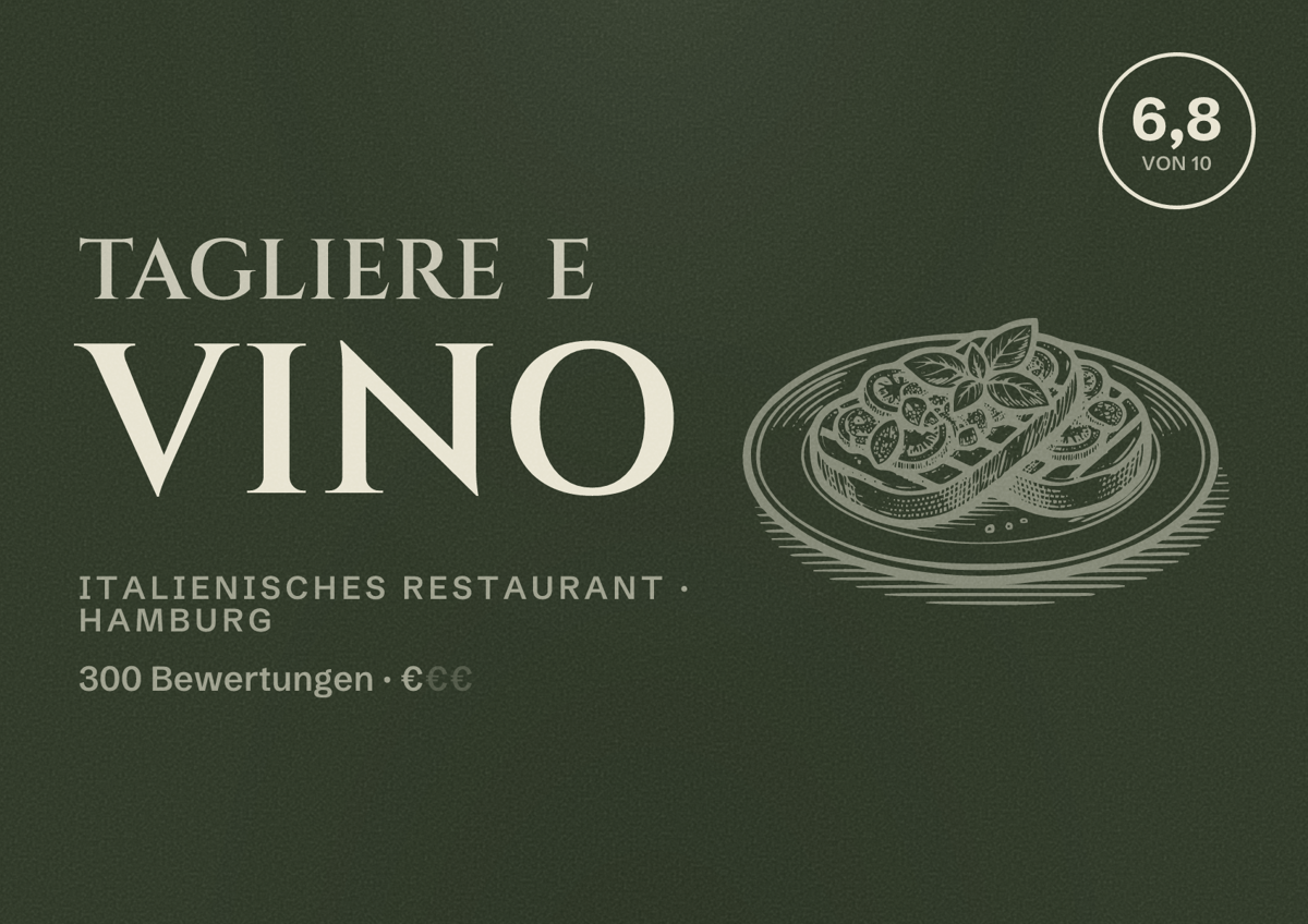 Illustriertes Poster von Tagliere e Vino, Italienisches Restaurant in Hamburg: Bewertung 6,8 von 10 aus 300 Bewertungen, Preisniveau €