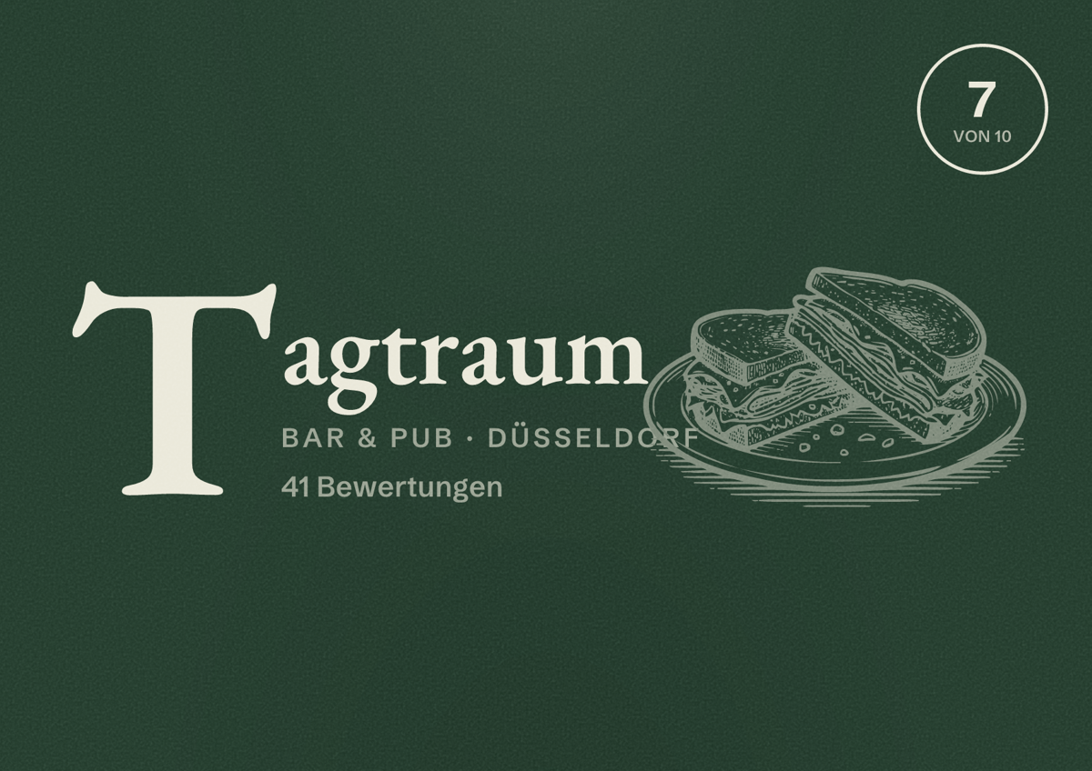 Illustriertes Poster von Tagtraum, Bar & Pub in Düsseldorf: Bewertung 7,0 von 10 aus 41 Bewertungen