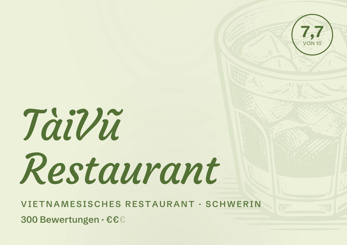 Illustriertes Poster von TàiVũ Restaurant, Vietnamesisches Restaurant in Schwerin: Bewertung 7,7 von 10 aus 300 Bewertungen, Preisniveau €€