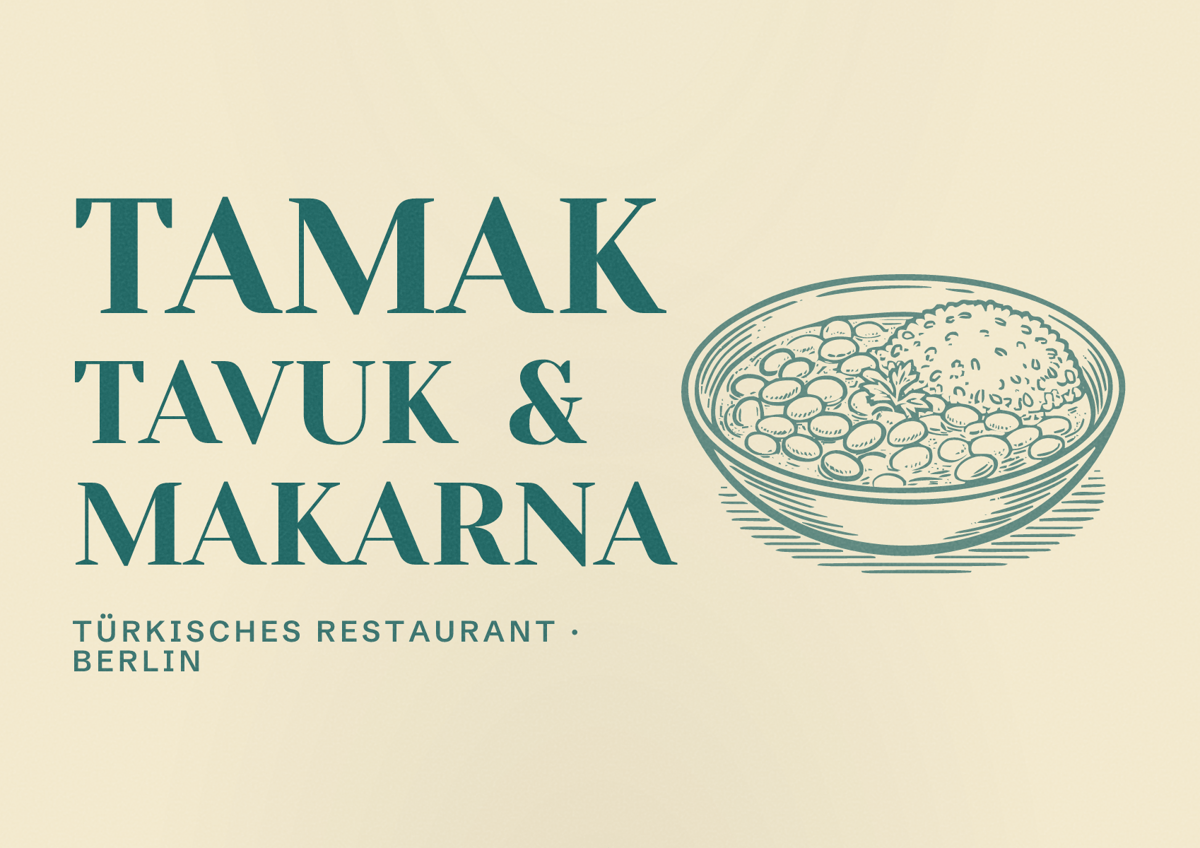 Illustriertes Poster von TAMAK Tavuk & Makarna, Türkisches Restaurant in Berlin