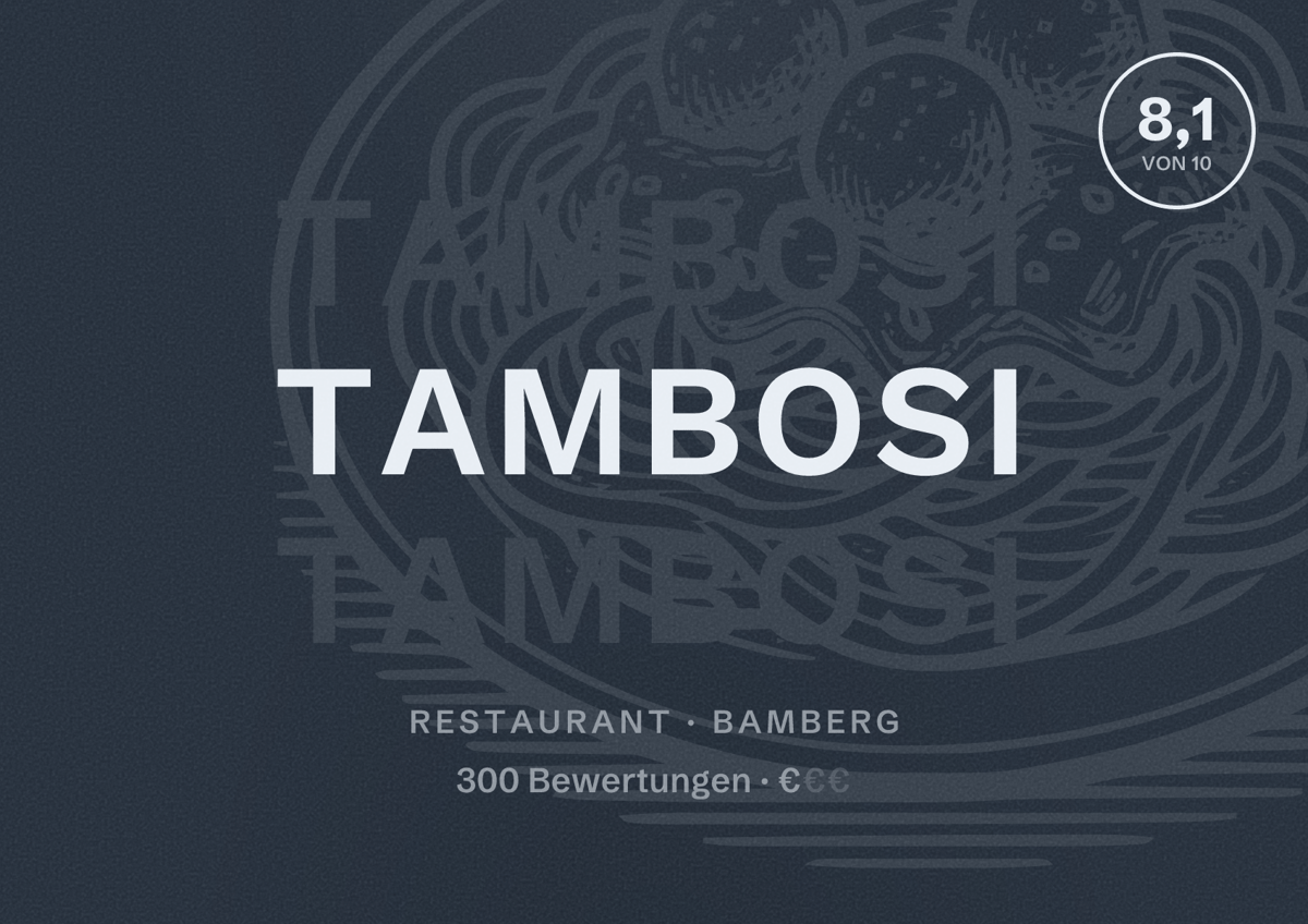 Illustriertes Poster von Tambosi, Restaurant in Bamberg: Bewertung 8,1 von 10 aus 300 Bewertungen, Preisniveau €